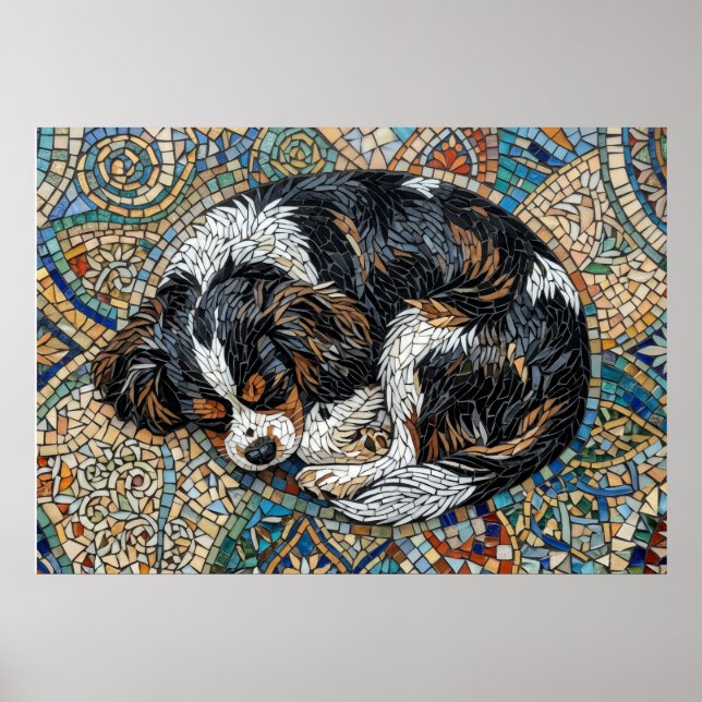 Cavalier King Charles Spaniel Mozaik Mandala Affis Poster (Framsidan)