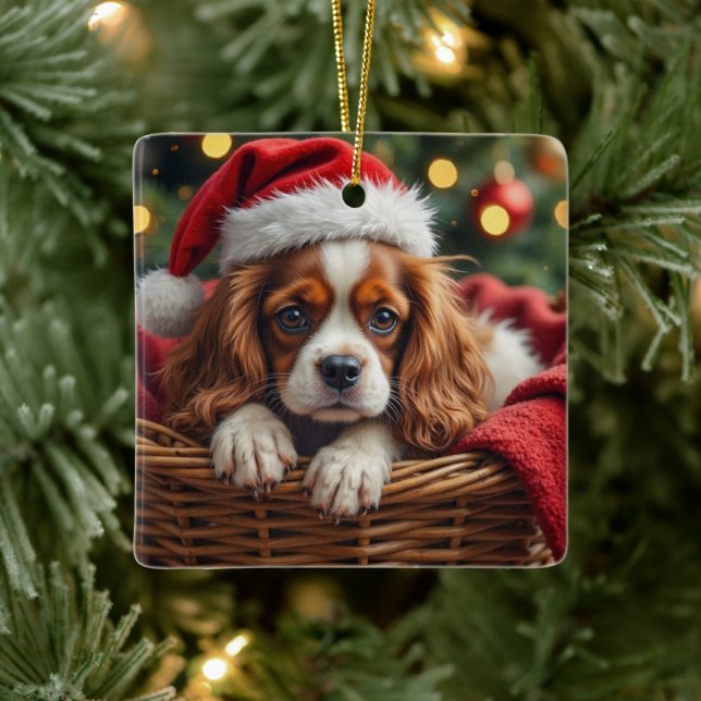 Cavalier King Charles Spaniel Mysig Korg Julgransprydnad Keramik (Träd)