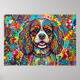 Cavalier King Charles Spaniel Neo-Pop Folk Art Pos Poster