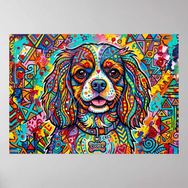 Cavalier King Charles Spaniel Neo-Pop Folk Art Pos Poster (Framsidan)