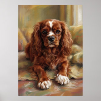 Cavalier King Charles Spaniel Oljemålning Stil P Poster