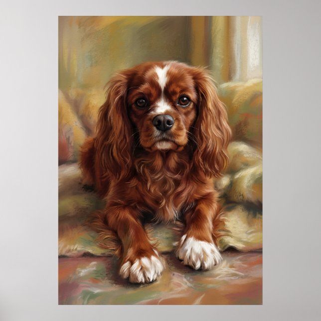 Cavalier King Charles Spaniel Oljemålning Stil P Poster (Framsidan)