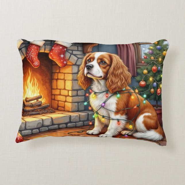 Cavalier King Charles Spaniel Öppen Spis Jul Prydnadskudde (Baksidan)