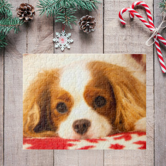 Cavalier King Charles Spaniel på snöflingemönstrad Pussel