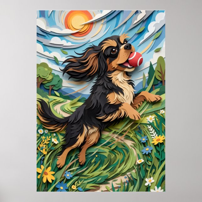 Cavalier King Charles Spaniel Pappersklipp Konst L Poster (Framsidan)