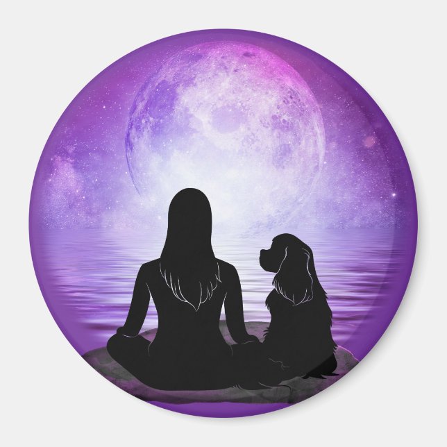 Cavalier King Charles Spaniel Purple Moon Art Magnet (Framsidan)