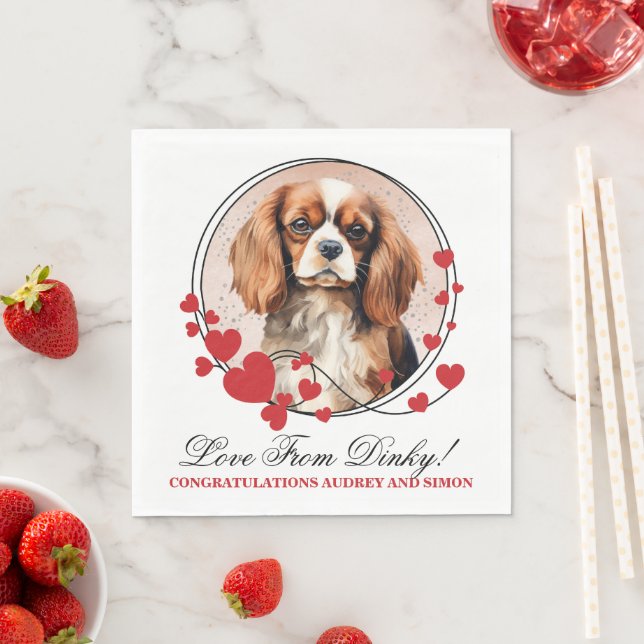 Cavalier King Charles Spaniel Röd Hjärtkrans Pappersservett (Insitu)