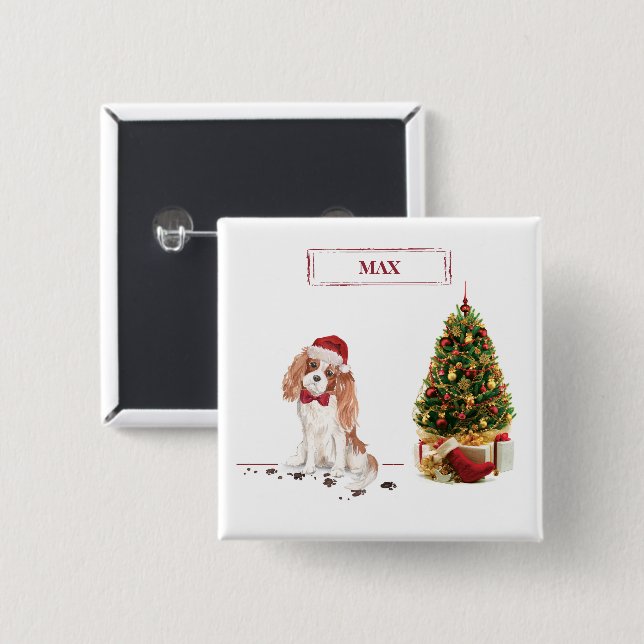 Cavalier King Charles Spaniel Rolig Jul Hund Knapp (Framsida & baksida)