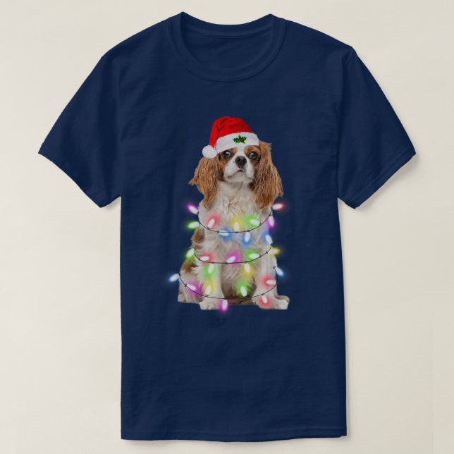 Cavalier King Charles Spaniel Santa Christmas Ligh T Shirt (Design framsida)