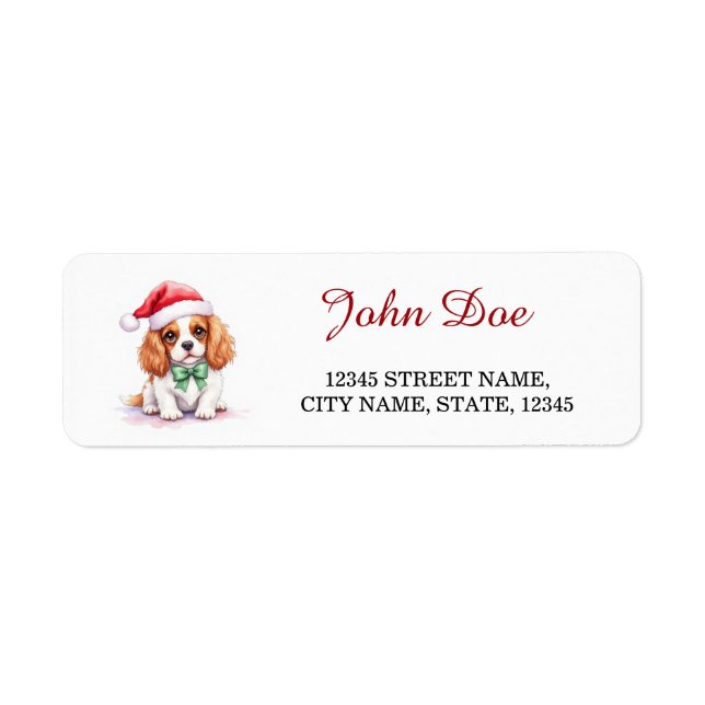 Cavalier King Charles Spaniel Santa Hat Christmas Returadress Etikett (Framsidan)