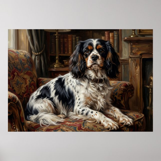 Cavalier King Charles Spaniel Sittande Rumsaffisch Poster (Framsidan)