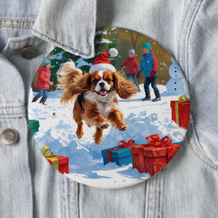 Cavalier King Charles Spaniel Snö med jul  Knapp