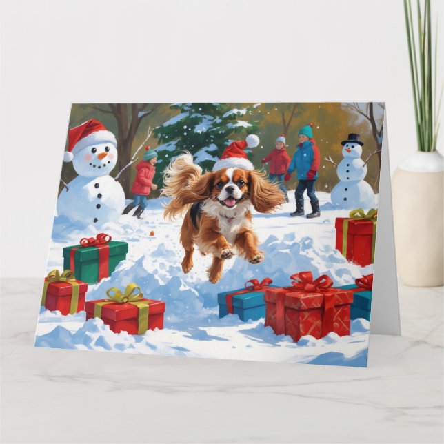 Cavalier King Charles Spaniel Snö med jul  Kort (Framsida)