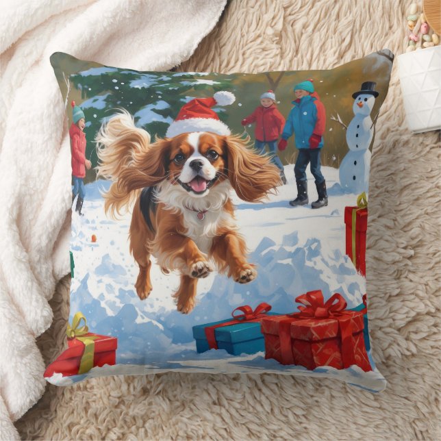 Cavalier King Charles Spaniel Snö med jul  Kudde (Filt)