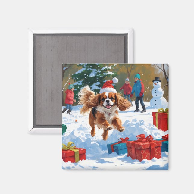 Cavalier King Charles Spaniel Snö med jul  Magnet (Front/Back)