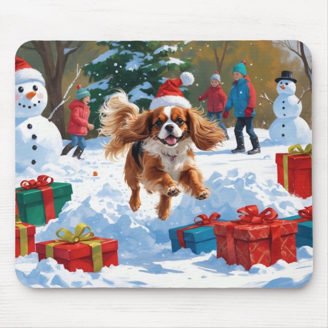 Cavalier King Charles Spaniel Snö med jul  Musmatta (Framsidan)
