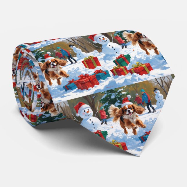 Cavalier King Charles Spaniel Snö med jul  Slips (Rullad)