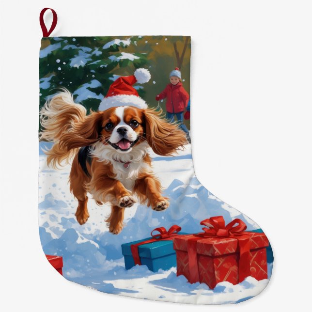 Cavalier King Charles Spaniel Snö med jul  Stor Julstrumpa (Framsidan)