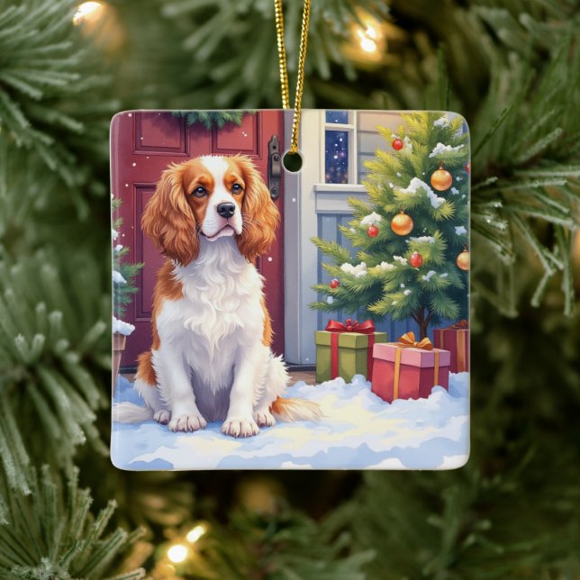 Cavalier King Charles Spaniel Snöig jul Julgransprydnad Keramik (Träd)