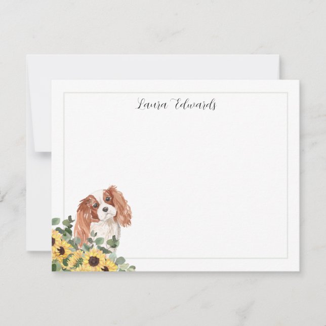 Cavalier King Charles Spaniel Sunflower Eucalyptus Anteckningskort (Framsida)