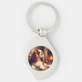 Cavalier King Charles Spaniel Swirl Silverfärgad Nyckelring