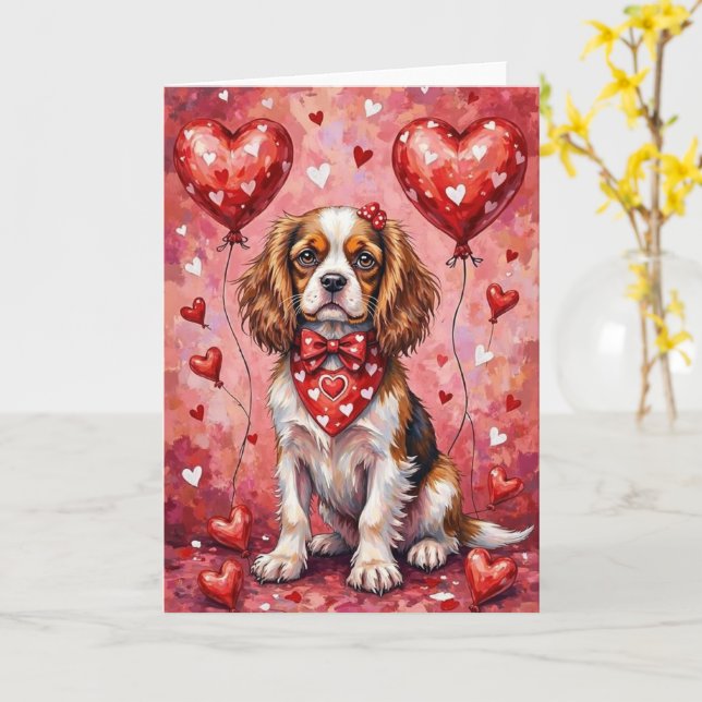 Cavalier King Charles Spaniel Valentine’s Day Kort (Gul blomma)