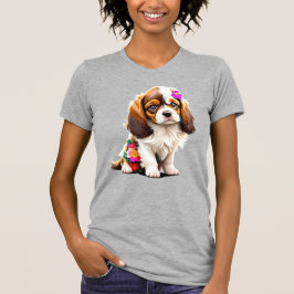 Cavalier King Charles Spaniel Valp Blommig Kvinnas T Shirt