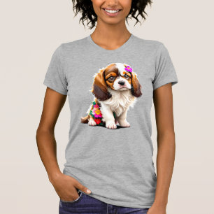 Cavalier King Charles Spaniel Valp Blommig Kvinnas T Shirt
