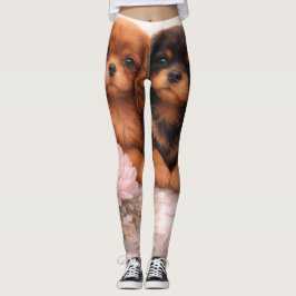 Cavalier king charles spaniel-valpar i vårblomning leggings