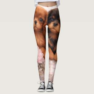 Cavalier king charles spaniel-valpar i vårblomning leggings