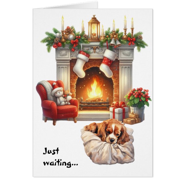 Cavalier King Charles Spaniel Väntar på jul Hälsningskort (Framsidan)
