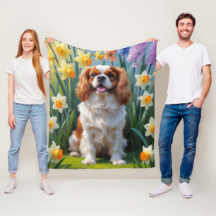 Cavalier King Charles Spaniel Vårblommor Fleecefilt