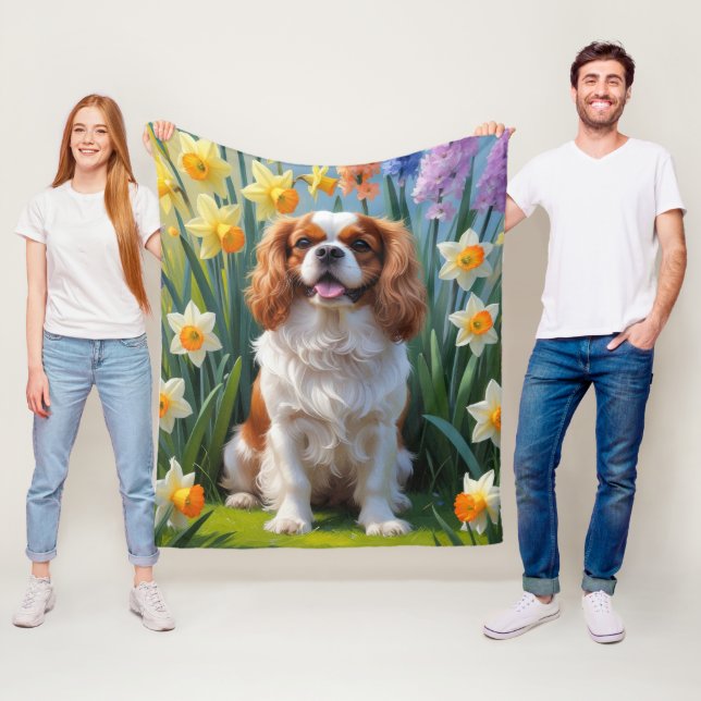 Cavalier King Charles Spaniel Vårblommor  Fleecefilt (På plats)