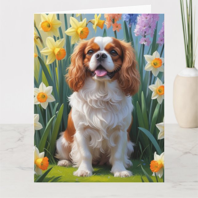 Cavalier King Charles Spaniel Vårblommor Kort (Framsida)