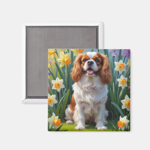 Cavalier King Charles Spaniel Vårblommor Magnet
