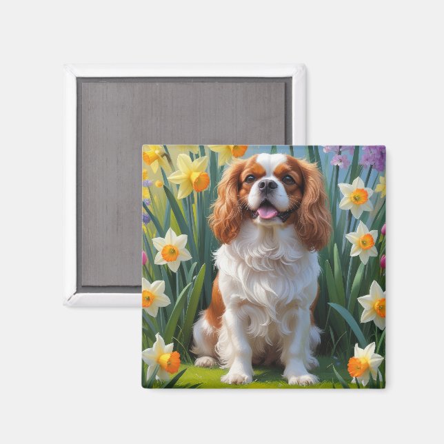 Cavalier King Charles Spaniel Vårblommor Magnet (Front/Back)