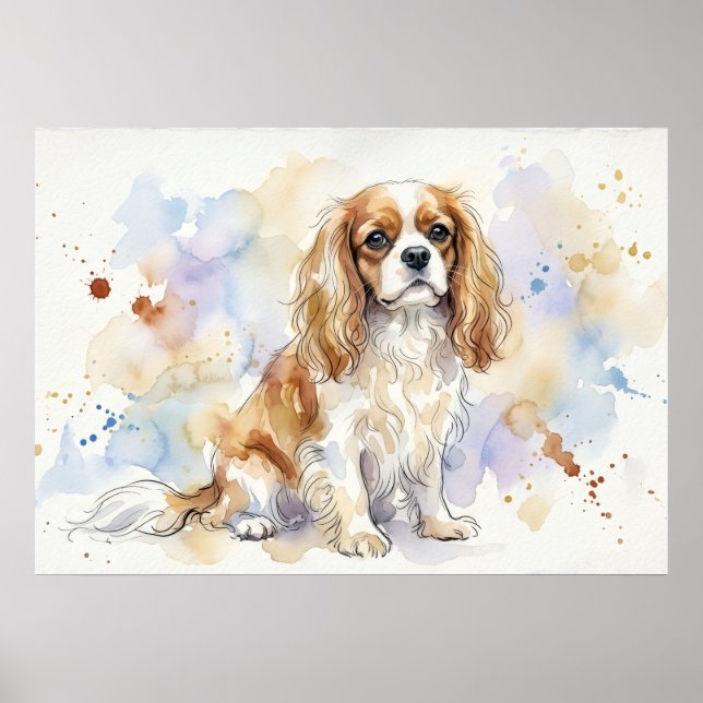 Cavalier King Charles Spaniel Vattenfärg Poster | (Framsidan)