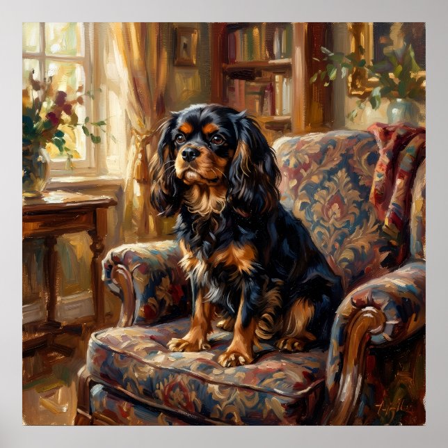 Cavalier King Charles Spaniel Victoria bibliotek P Poster (Framsidan)