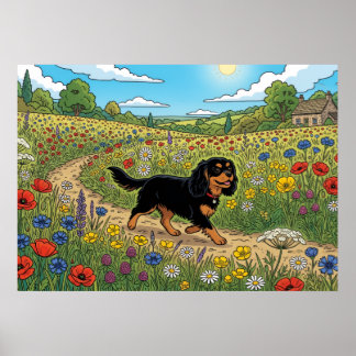 Cavalier King Charles Spaniel Vildblomsäng Po Poster
