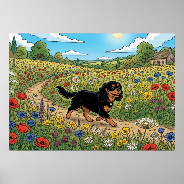 Cavalier King Charles Spaniel Vildblomsäng Po Poster (Framsidan)