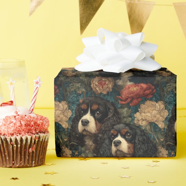 Cavalier King Charles Spaniels viktoriansk blomste Presentpapper (Födelsedagsfest)