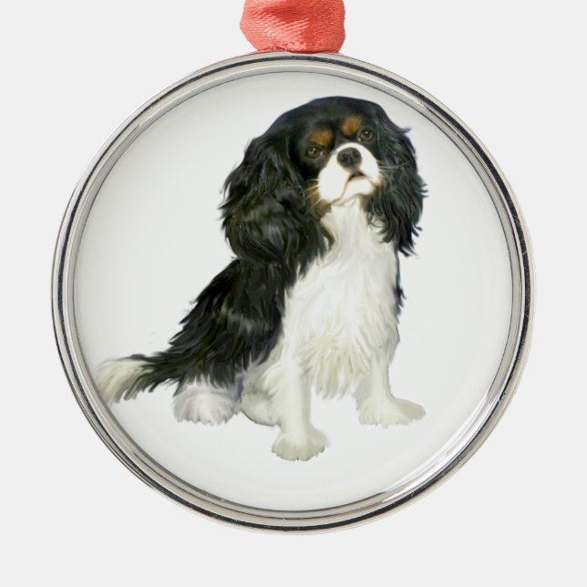 Cavalier King Charles - Trefärgad Julgransprydnad Metall (Framsidan)