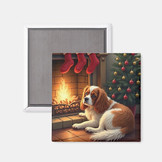 Cavalier King Charles vid julbrasan Magnet (Front/Back)