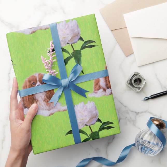Cavalier King Charles & White Peony presentpapper (Gifting)