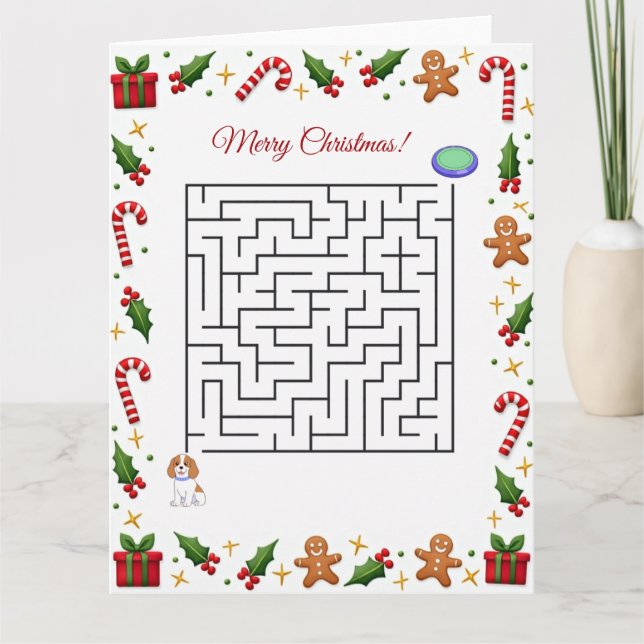 Cavalier King Christmas Maze Puzzle Holiday Kort (Framsida)