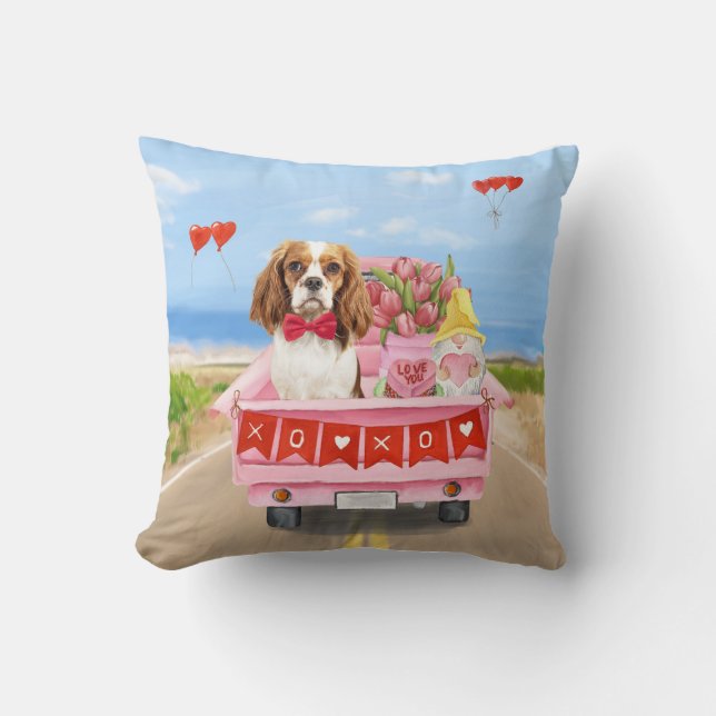 Cavalier King Hund Alla hjärtans dag Lastbil Hjärt Kudde (Framsida)