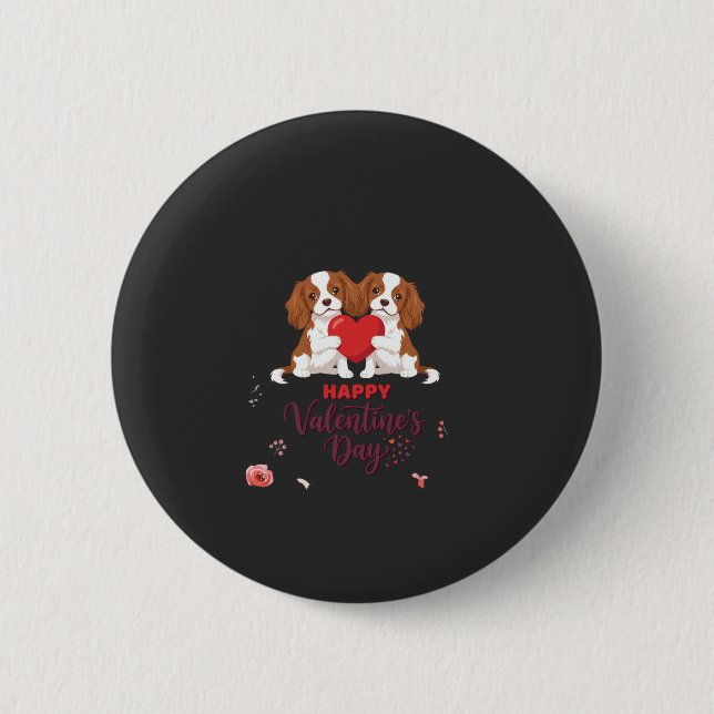 Cavalier King Hund Glad Alla Hjärtans Dag Blommig Knapp (Framsida)