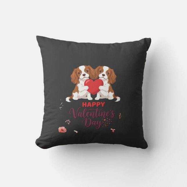 Cavalier King Hund Glad Alla Hjärtans Dag Blommig Kudde (Framsida)