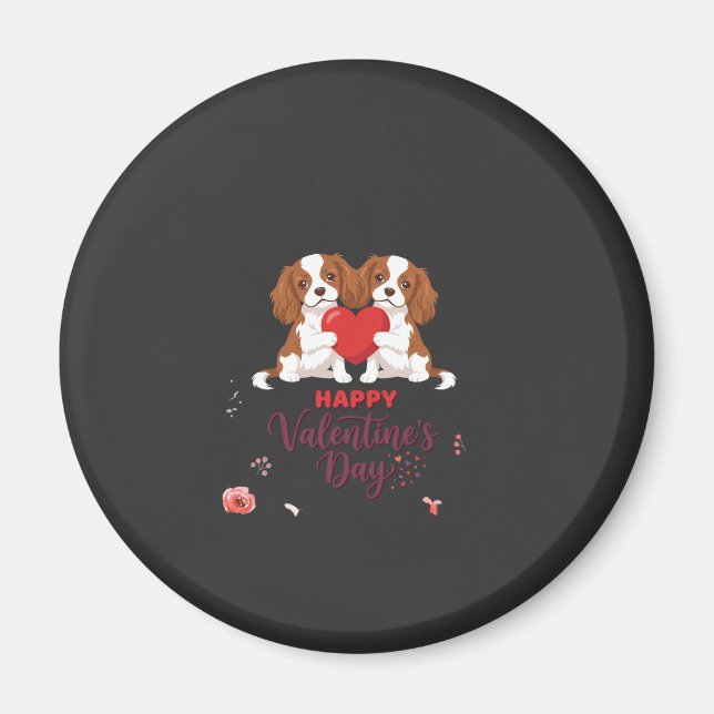 Cavalier King Hund Glad Alla Hjärtans Dag Blommig Magnet (Framsidan)