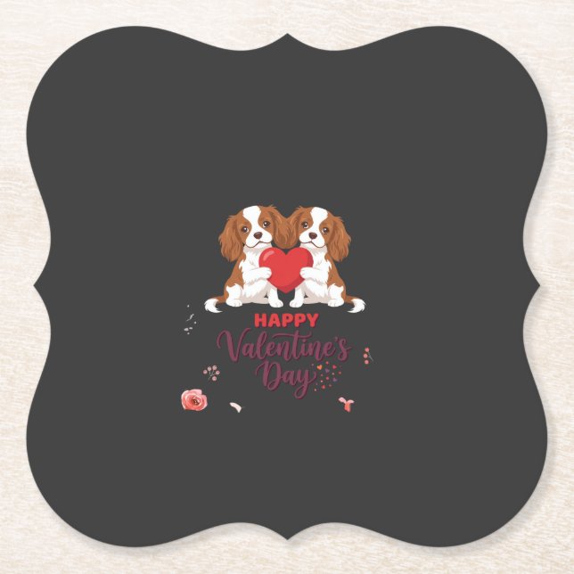 Cavalier King Hund Glad Alla Hjärtans Dag Blommig Underlägg Papper (Framsida)